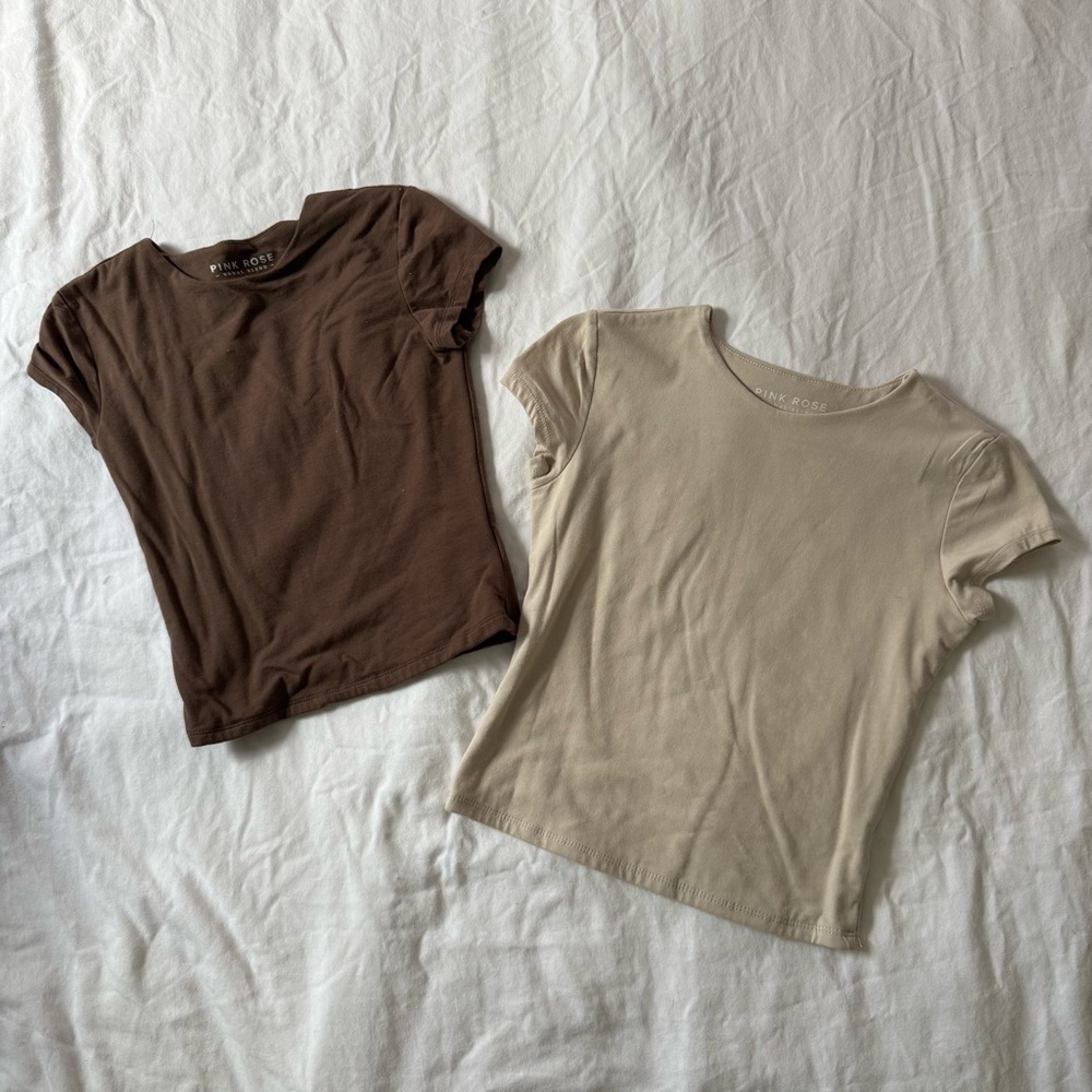 Brown and Cream Short Sleeve Tops